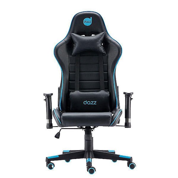 Cadeira Gamer Dazz Prime X V2 Preto e Azul Com Almofada Para Lombar