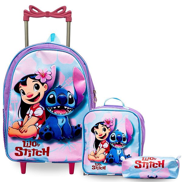 Kit Mochila de Rodinha Infantil + Lancheira Térmica + Estojo Lilo & Stitch - Mojoy