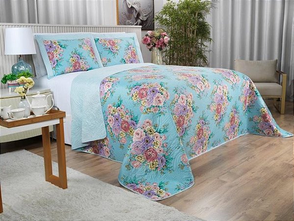 1 Cobre-leito Bouti de Microfibra Ultrasonic Casal - 2,20x2,40m 2 Porta-travesseiros estampado