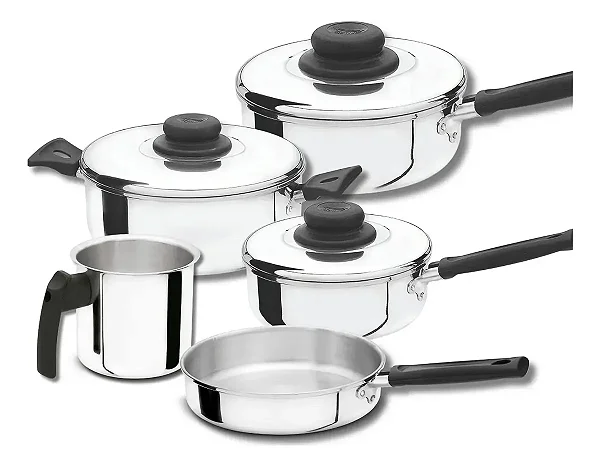 Jogo Panelas 5 Peças Polido Alumínio Cozinha Completa