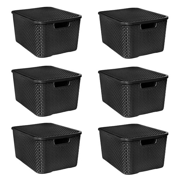 Jogo com 6 Caixas Organizadoras com Tampa 7L Empilháveis Rattan