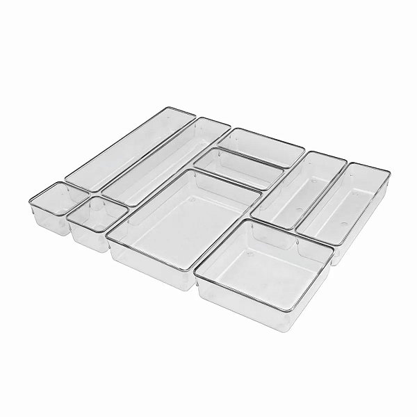 Kit 10 Organizadores Modulares para Gaveta em Acrílico Multiuso