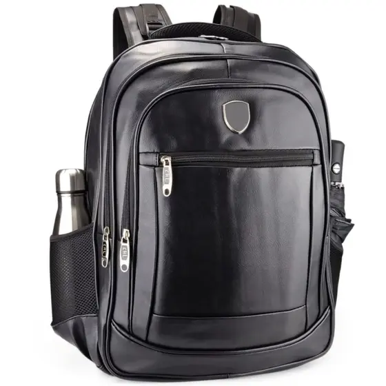 Mochila De Couro Grande Impermeável Trabalho Faculdade Preta