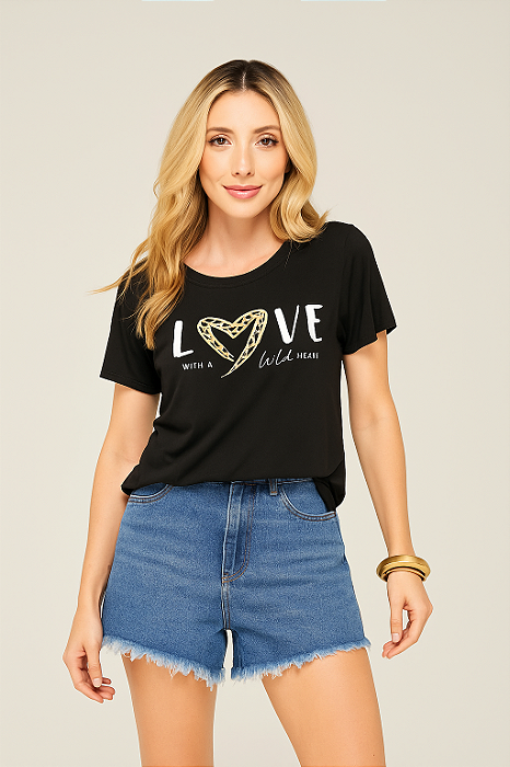 TSHIRT VISCOLYCRA SLIM - LOVE PRETA