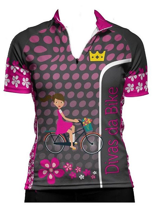 Camisa De Ciclismo Feminina Divas Da Bike Cinza