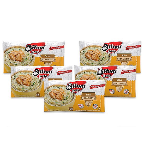 Kit 5unid Macarrão Arroz Bifum Lámen Sabor Galinha 67g Sem Glúten