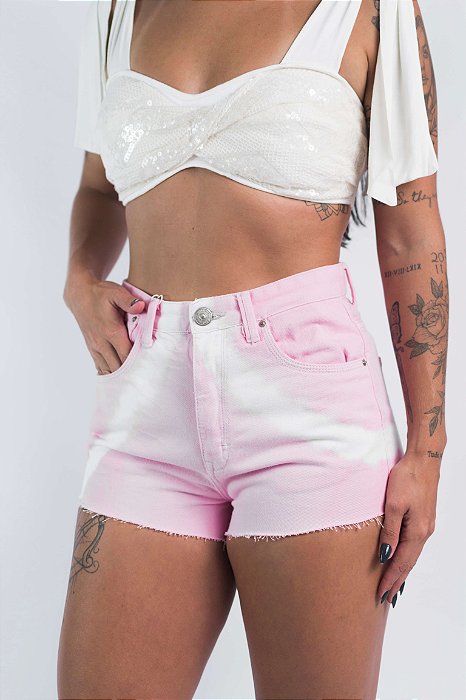 Short Box Barra a Fio Tie Dye Rosa