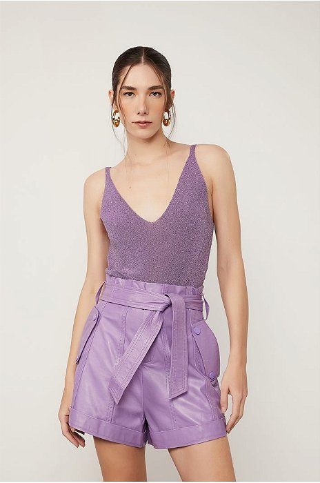 Short De Couro Clochard Faixa Pespontada