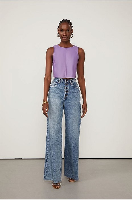 Top Cropped De Couro Basico