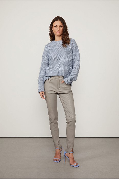 Calça De Couro Stretch Recortes
