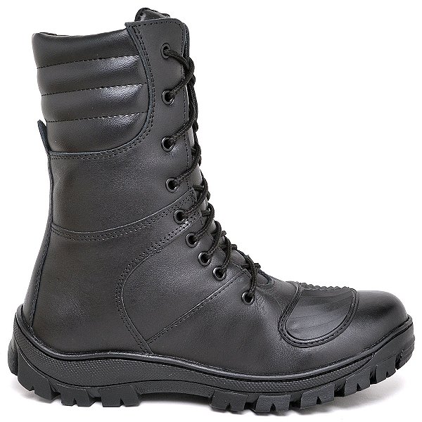 Bota Coturno Motociclista Motoboy Militar Samu Couro Preto