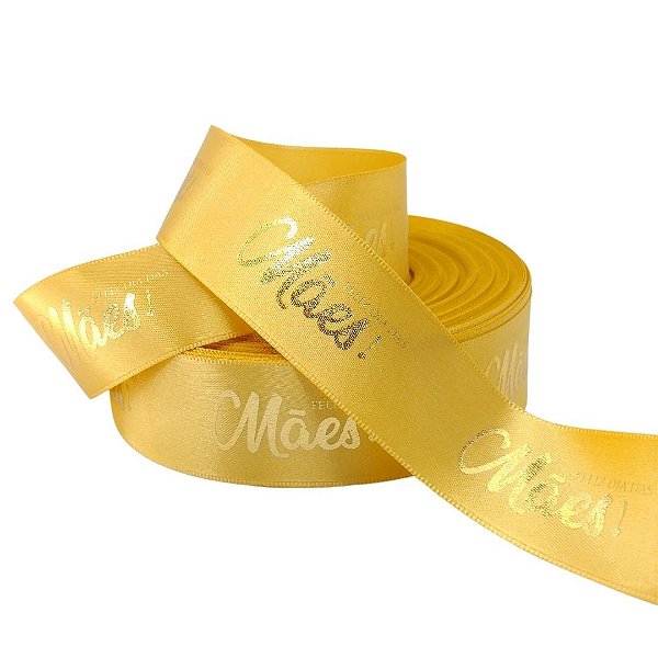 Fita Cetim Premium Dourado 38mm - Dia das Mâes