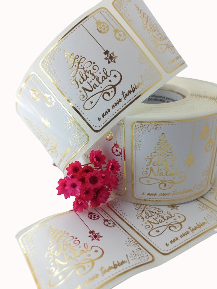 25 Unid. Adesivo Feliz Natal 5x5cm Branco