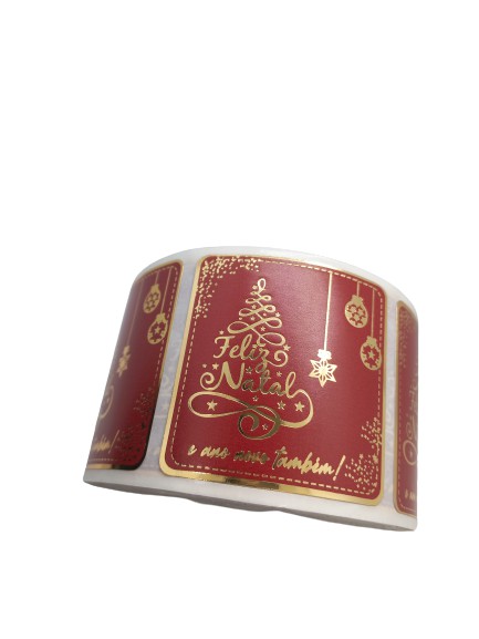25 Unid. Adesivo Feliz Natal 5x5cm Vermelho Intenso