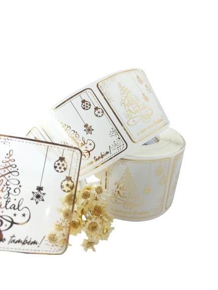 25 Unid. Adesivo Feliz Natal 5x5cm Bopp Transparente