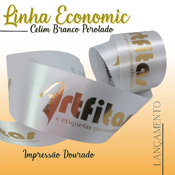 Fita Cetim Personalizada cor Branca Linha Economic
