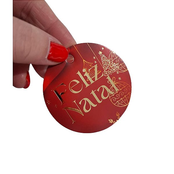 25unid.-Tag Redondo Estampa Vermelho - Hot Stamping
