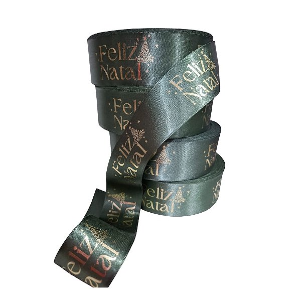 50m- Fita Cetim 3,8cm  Cor Verde Militar- Hot Stamping