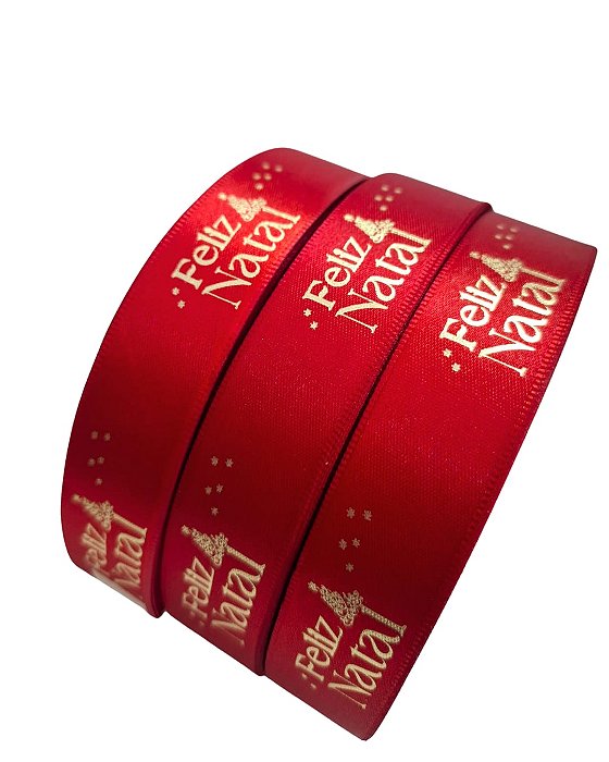 50M - Fita Cetim 2,2cm Estampa VERMELHO - Hot Stamping