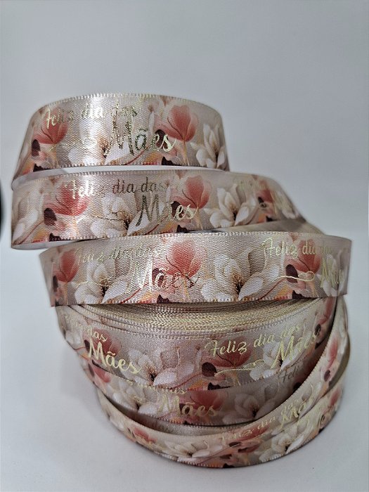 50M- Fita Cetim Estampa HD FLORAL 22mm- Hot Stamping