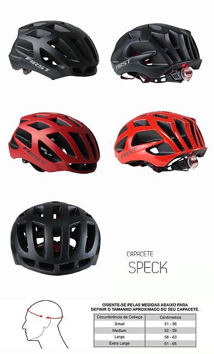 Capacete ciclismo Fisrt Speck Vermelho brilho M c/ sinalizador 6 leds