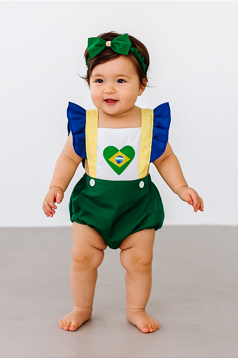 Romper Roupa Brasil Copa do Mundo Menina Mesversário Infantil