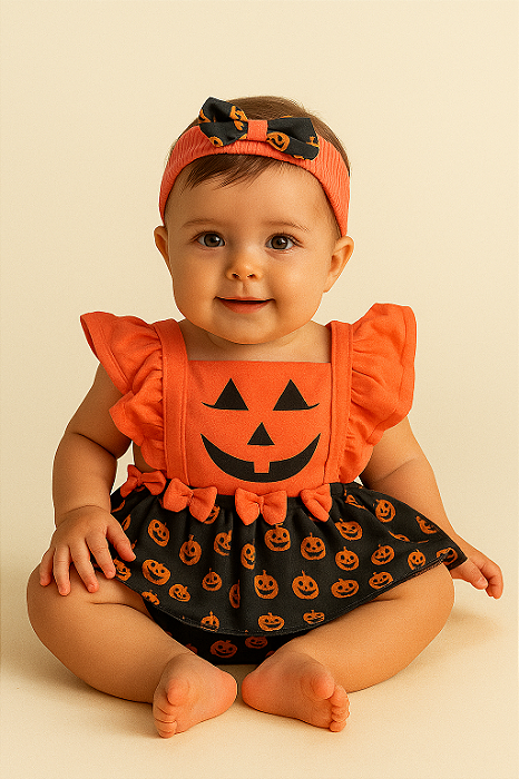 Fantasia Halloween Abobora Romper Mesversario Menina