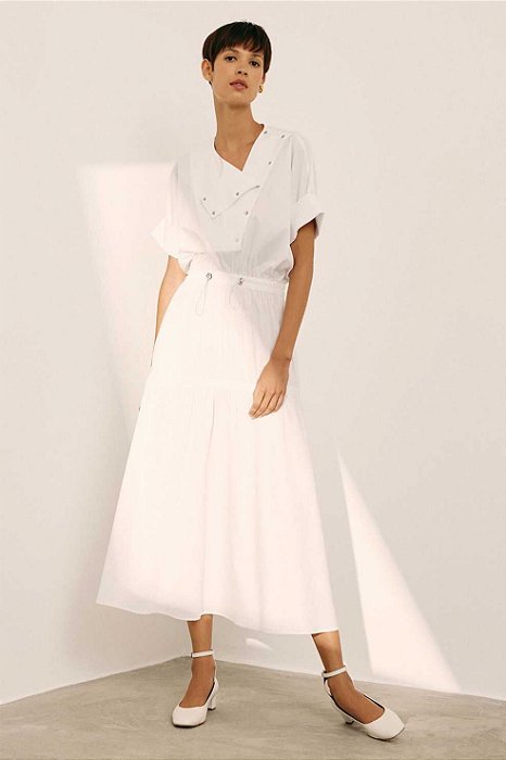 vestido midi utilitário com pate diagonal branco