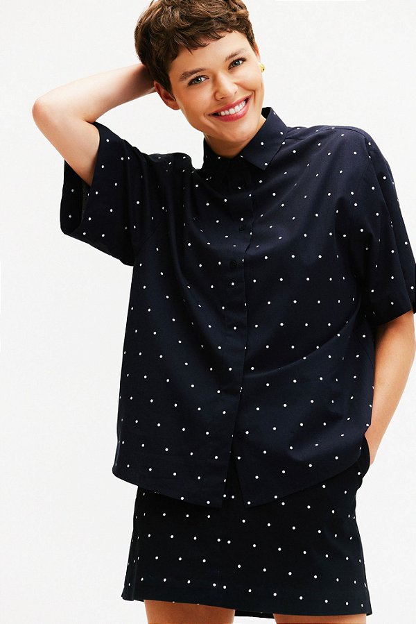 camisa de algodão manga curta box dots preto