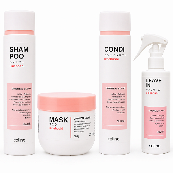 COMBO: 01 Shampoo + 01 Máscara + 01 Condicionador + 01 Leave in Umeboshi