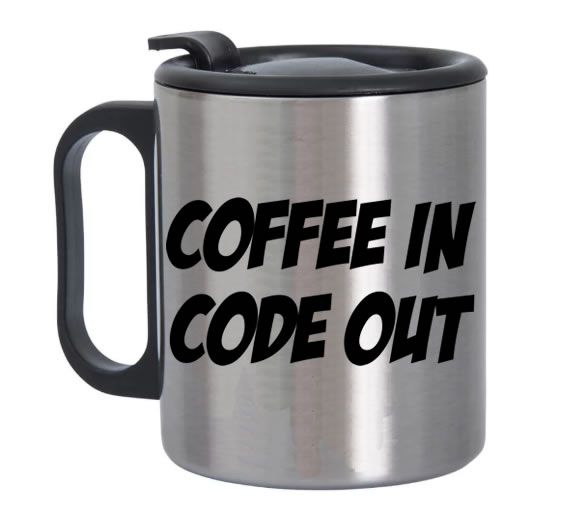 Caneca de Alumínio com Tampa para Viagem Coffe In Code Out