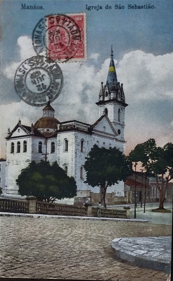 Cartão Postal Antigo Original, Manaus, Amazonas - Igreja de São Sebastião- Circulado em 1908
