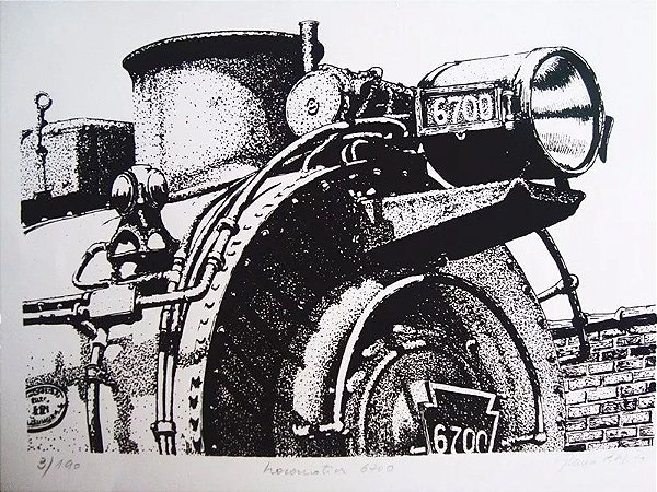 Glauco Pinto de Moraes - Quadro, Arte em Gravura, Litografia Assinada, Locomotiva 6700