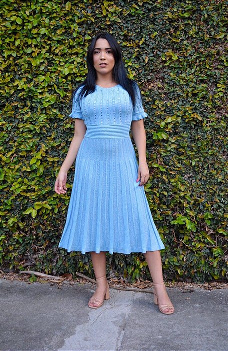 vestido de lurex azul