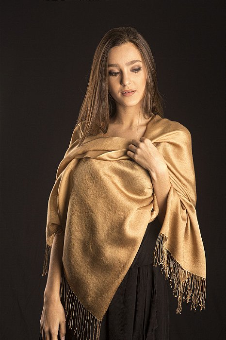 Pashmina Original Nepal com Seda Ouro