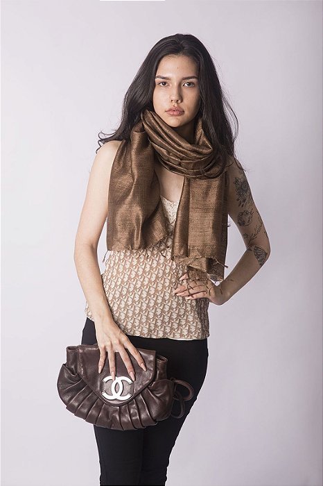 Xale 100% Seda Tussar Nude Brown