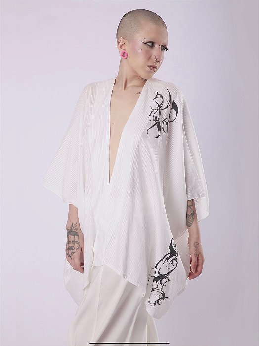 Kimono Pashmi Branco Desenho Manual