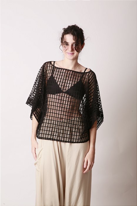 Blusa Pashmi Tela Quadriculada Preta
