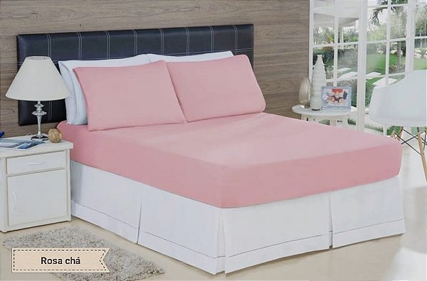 LENÇOL CASAL ESPECIAL DE MALHA 03 PEÇAS ROSA CHÁ - 1909