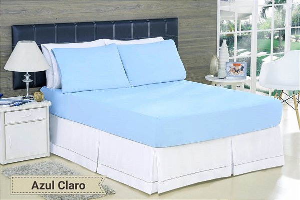 LENÇOL QUEEN DE MALHA 03 PEÇAS AZUL CLARO - 2197