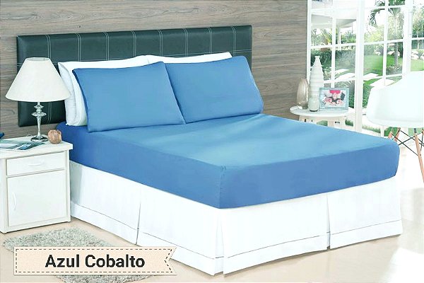 LENÇOL KING DE MALHA 03 PEÇAS AZUL COBALTO- 3330
