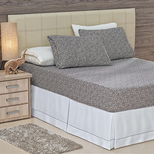 LENÇOL CASAL PADRÃO DE MALHA 03 PEÇAS ESTAMPADO ANIMAL PRINT ONCINHA