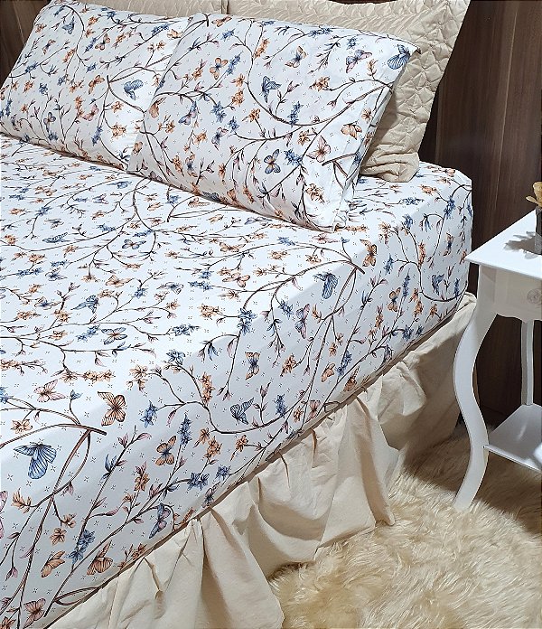 LENÇOL CASAL ESPECIAL DE MALHA 03 PEÇAS ESTAMPADO BUTTERFLY