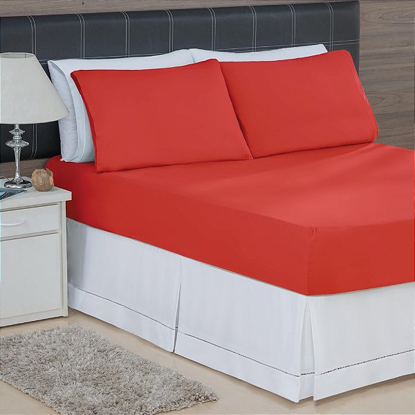 LENÇOL QUEEN DE MALHA 03 PEÇAS VERMELHO - 2197