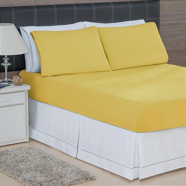 LENÇOL CASAL PADRÃO DE MALHA 03 PEÇAS AMARELO - 1831