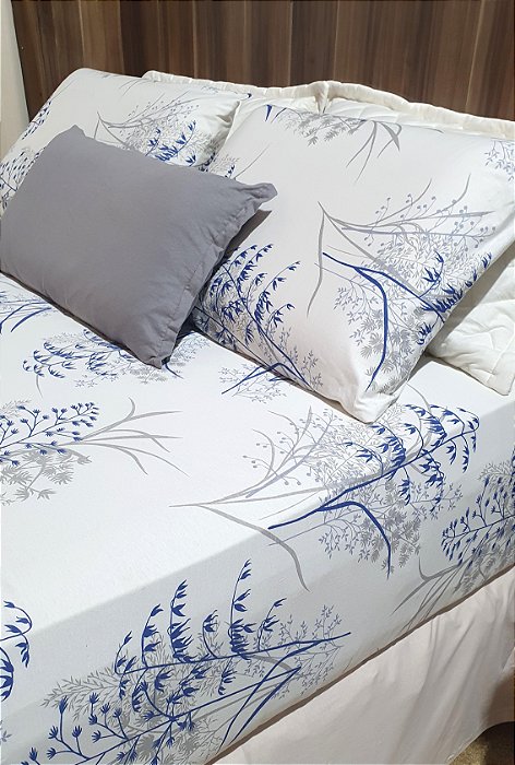 LENÇOL SOLTEIRO DE MALHA 02 PEÇAS ESTAMPA BAMBU AZUL