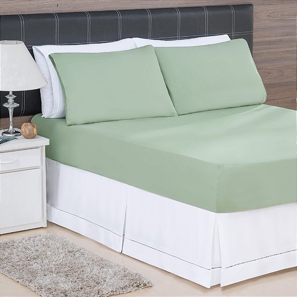 LENÇOL QUEEN DE MALHA 03 PEÇAS VERDE DESERT SAGE- 2197