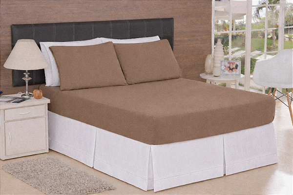LENÇOL CASAL ESPECIAL DE MALHA 03 PEÇAS MOCHA MOUSSE - 1909
