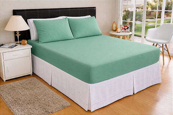 LENÇOL KING DE MALHA 03 PEÇAS VERDE JADE - 3330
