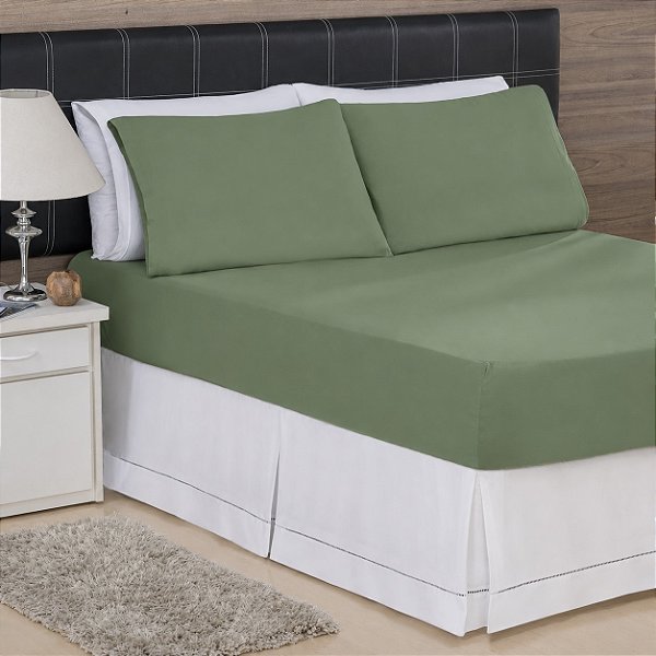 LENÇOL KING DE MALHA 03 PEÇAS VERDE FERN- 3330